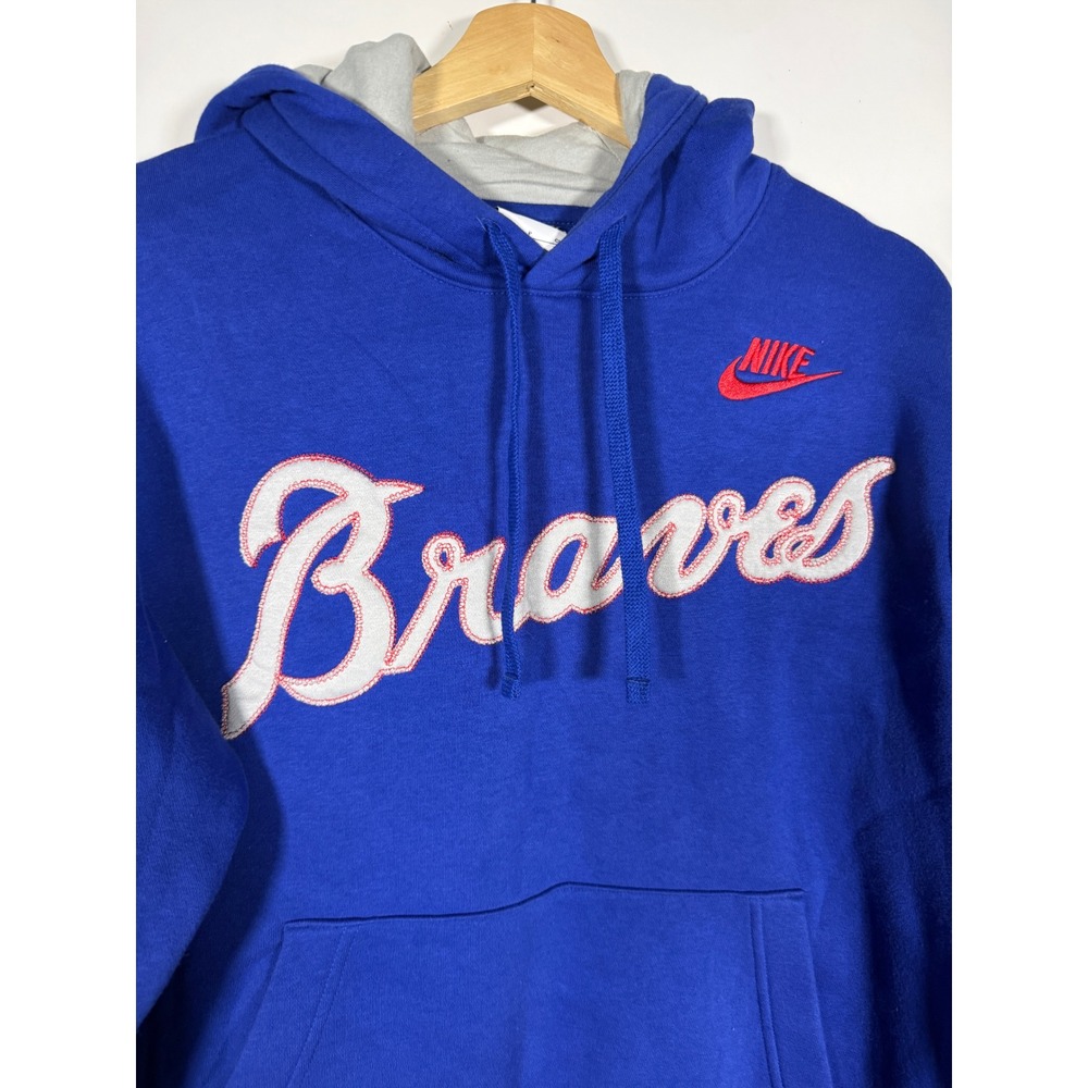 Nike Atlanta Braves MLB Hoodie Mens Small Blue Pullover Sweatshirt Embroidered